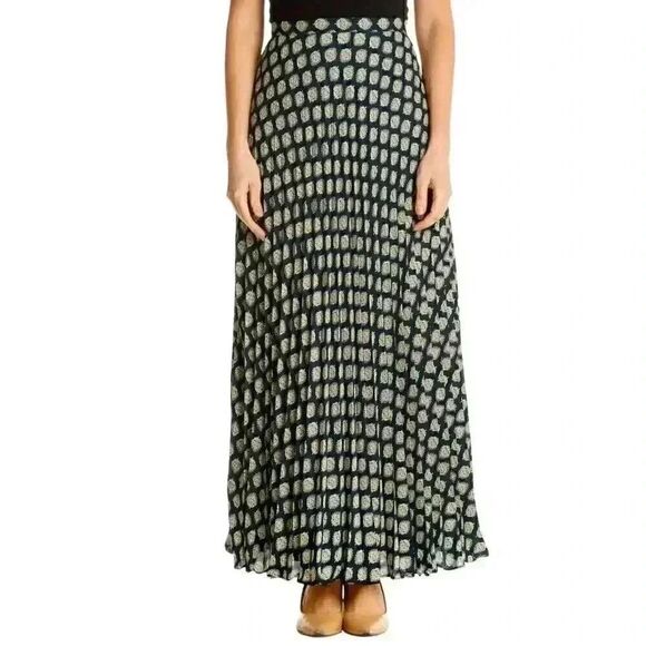Banana Republic Women's Navy Blue Polyester Accordion Pleated Geo Print Maxi Ski - Picture 2 of 14